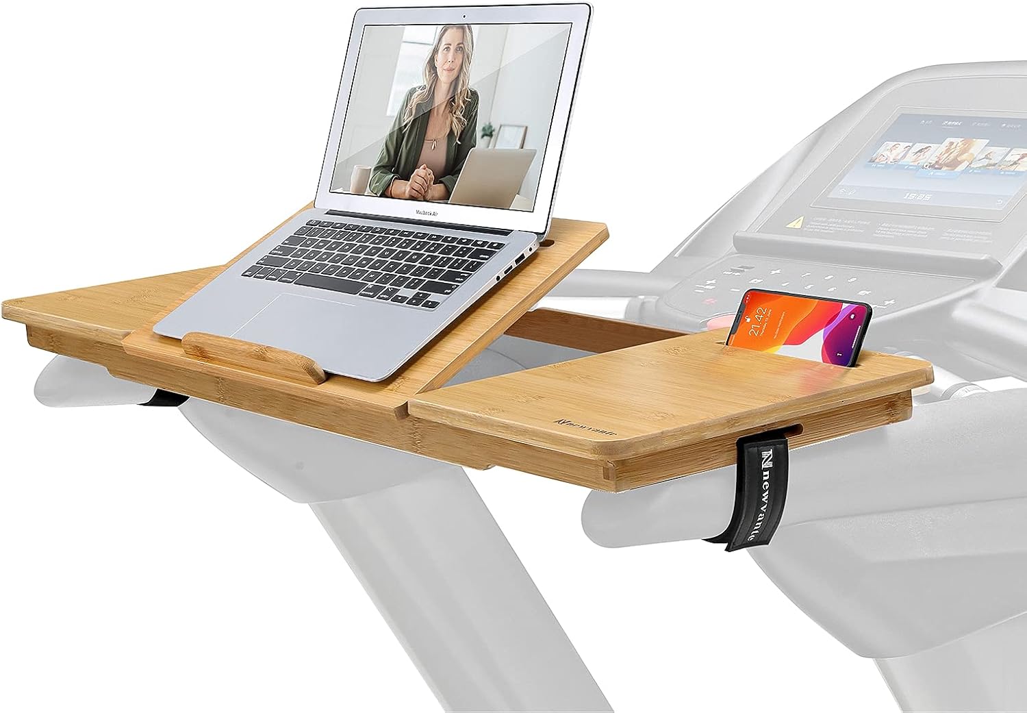 Nnewvante Treadmill Desk Attachment Bamboo Walking Laptop Holder Workstation Ergonomic Adjustable Desktop Laptop Tray for Treadmill