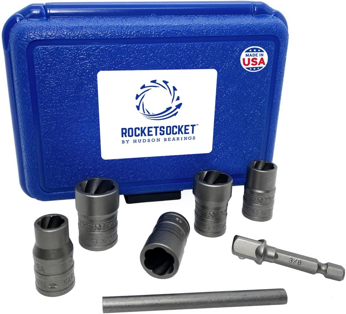 ROCKETSOCKET | Made in USA | Extraction Socket Set | 7 Pieces, impact grade | Remove stripped, frozen, rounded-off Bolts, Nuts & Screws | American Drawn Steel