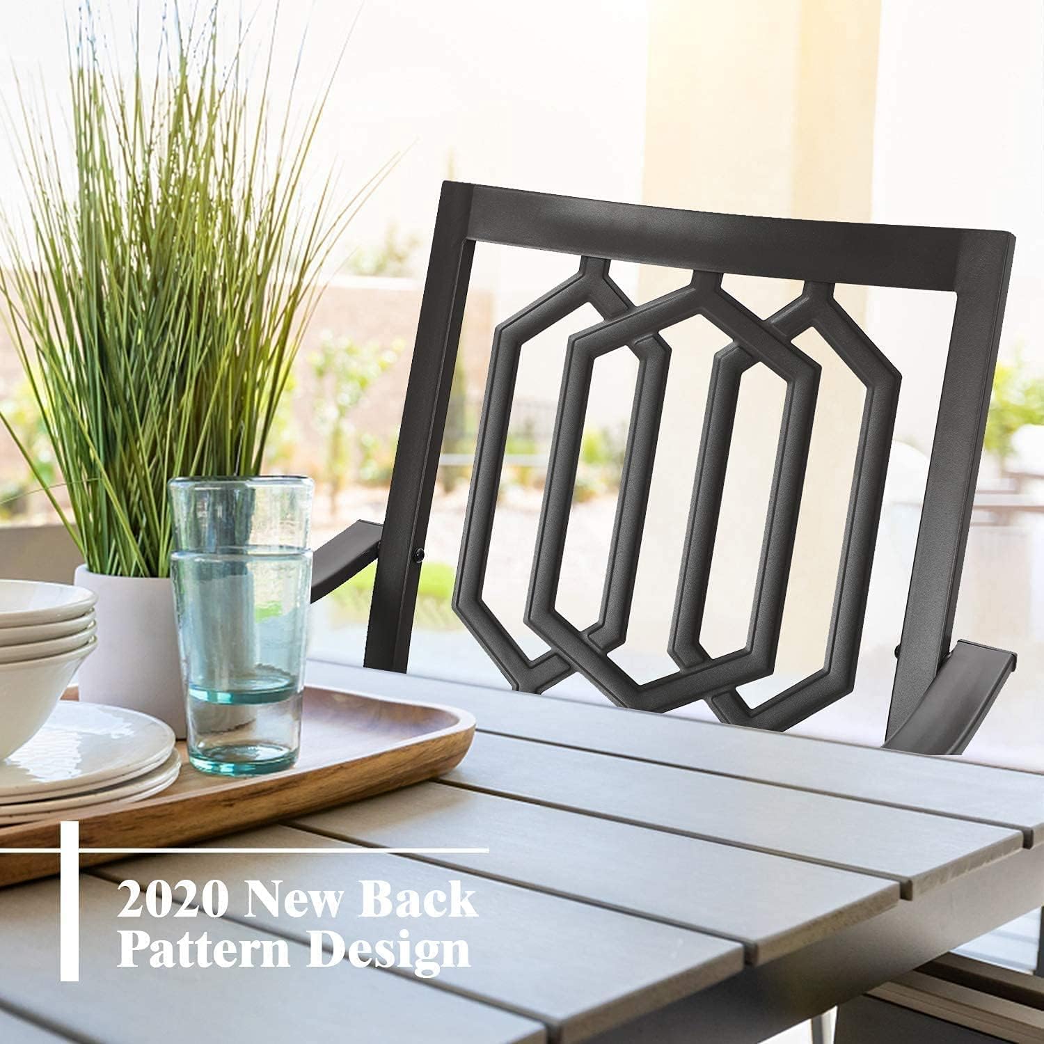 PHI VILLA Patio Dining Set 9 Pcs 1 Extendable Dining Table and 8 Outdoor Dining Chairs Metal Patio Bistro Stackable Chairs, Black for Outdoor Backyard Furniture Set