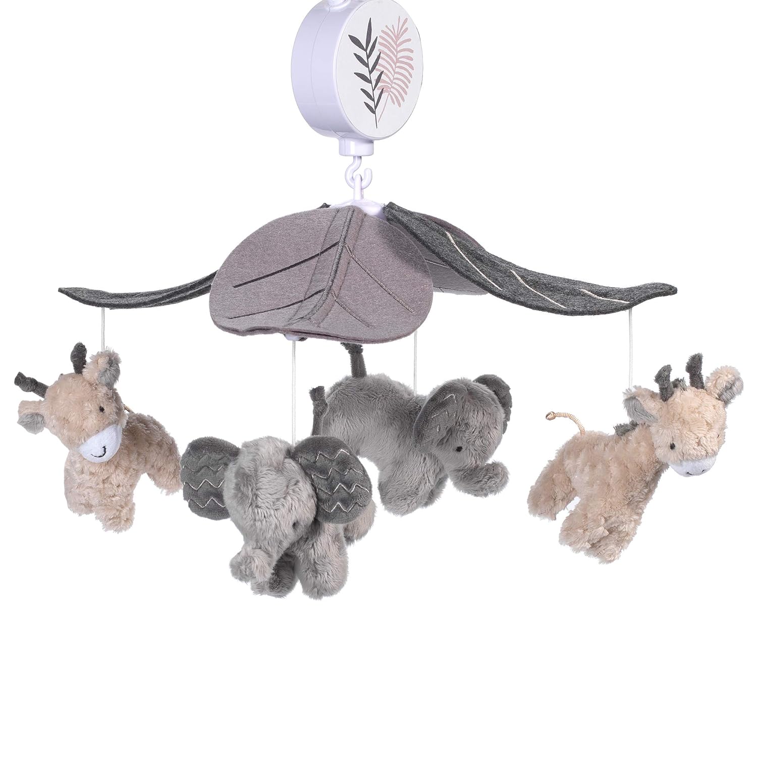 Lambs & Ivy Baby Jungle Animals Gray/Tan Musical Crib Mobile Soother Toy Pack of 2