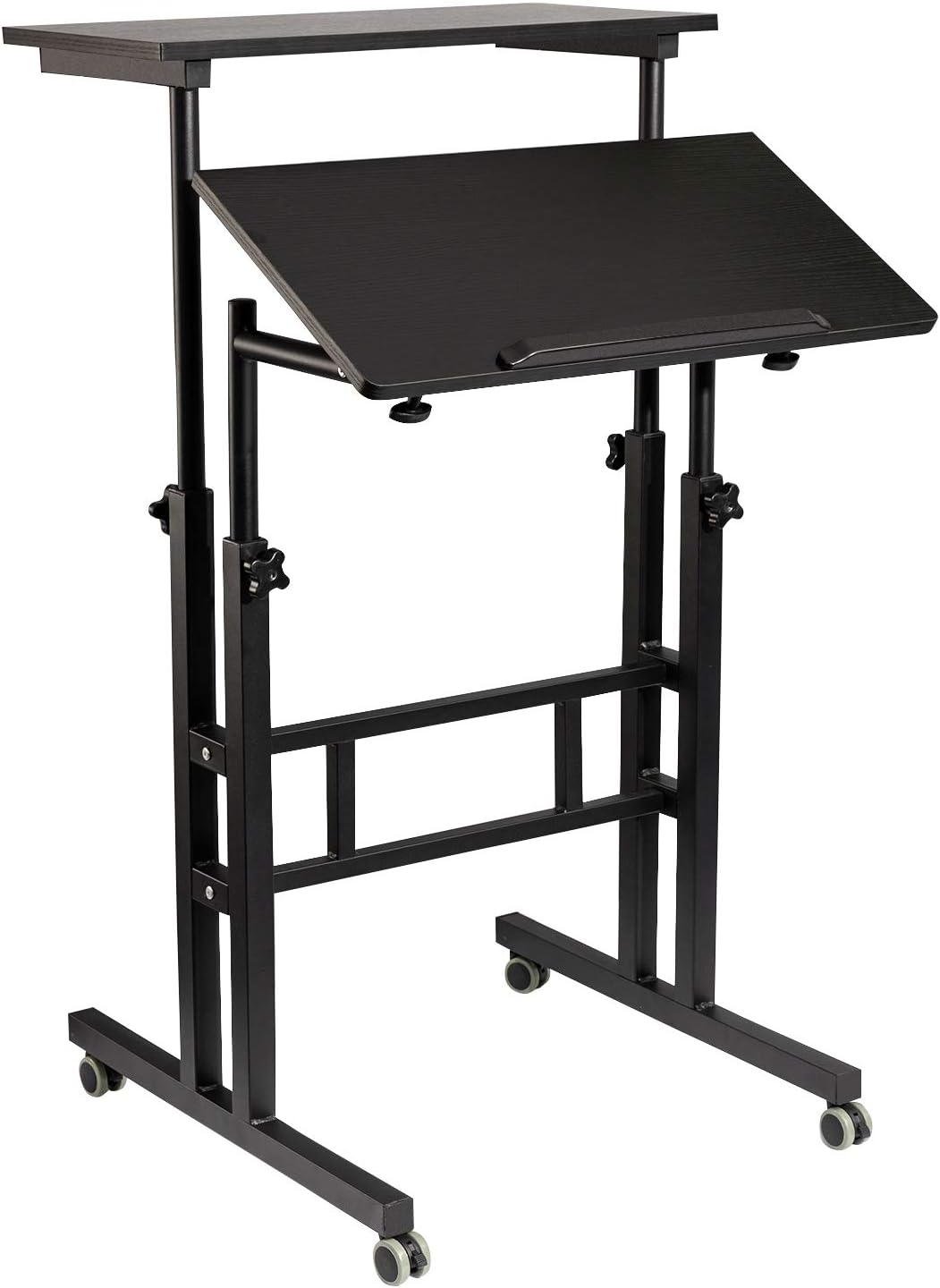 Hadulcet Mobile Standing Desk, Adjustable Standing Computer Desk, Standing Adjustable Laptop Cart with Wheels for Home Office Classroom, 23.62 x 23.6 in, Black