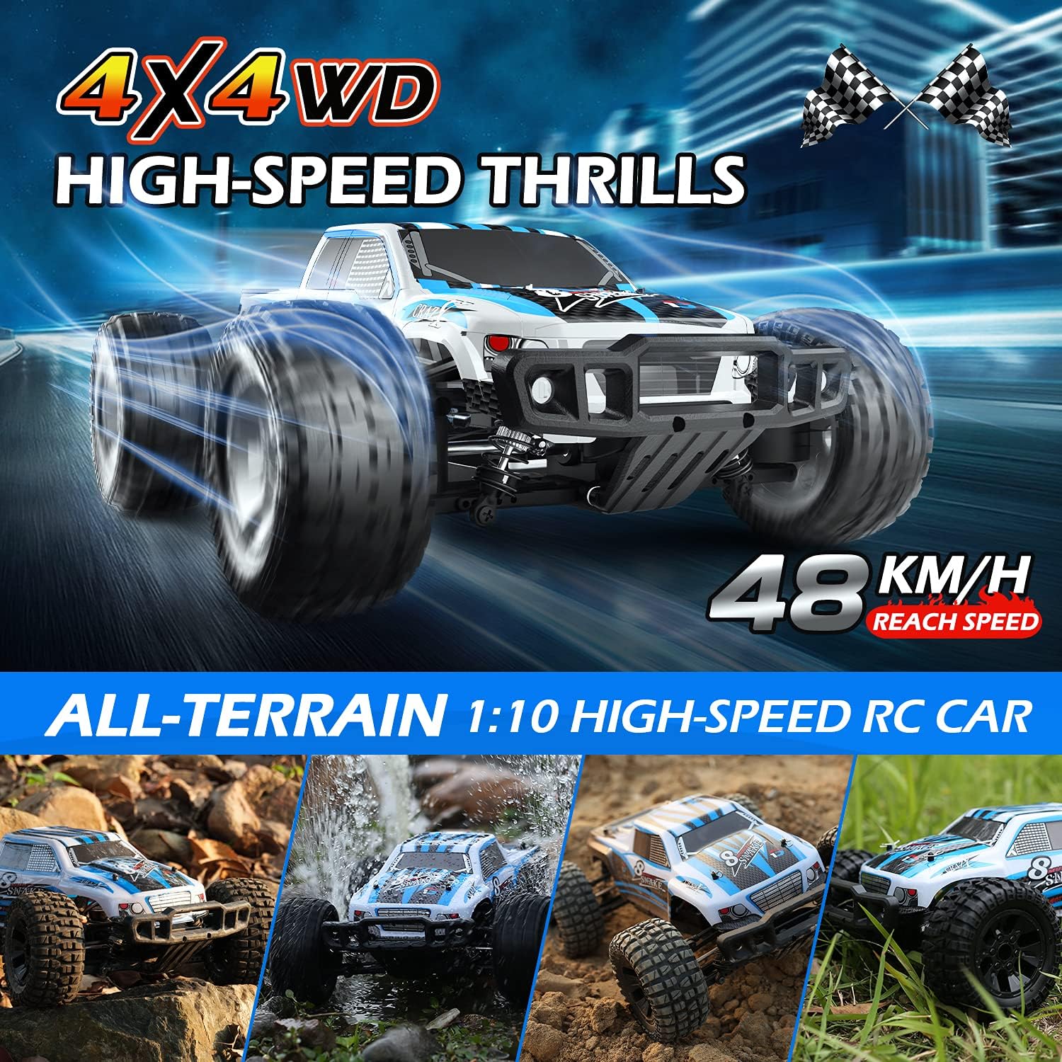 DEERC 9200E Large Hobby RC Cars, 48 KM/H 1:10 Scale Fast High Speed Remote Control Car for Adult Boy,Extra Shell 4WD 2.4GHz Off Road Monster RC Truck Toy All Terrain Racing,2 Batteries for 40 Min Play