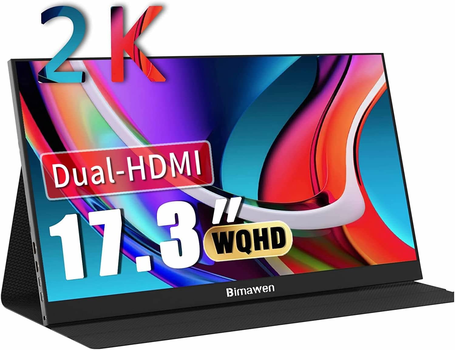 17.3 inch 2K Portable Monitor - Bimawen IPS 2560x1440 100% sRGB HDR FHD FreeSync,Dual HDMI USB Type-C Monitor,PS4/Switch/PC/Mac/Compatible,Built-in Speaker (1440p)