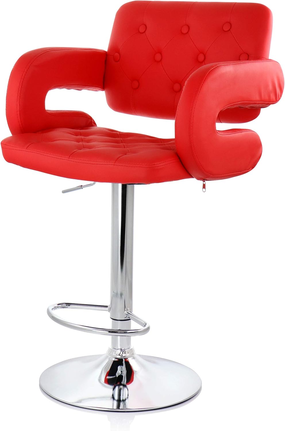 Elama Modern Faux Leather Tufted Bar Stool in Black with Chrome Base and Adjustable Height, Black, Chrome