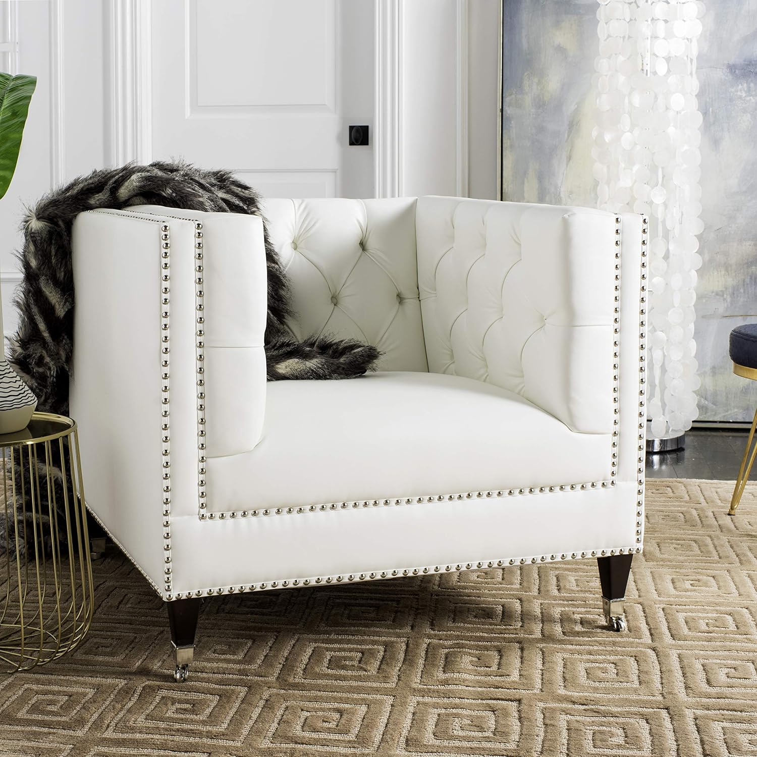 Safavieh Couture Collection Miller White Birch Legs Accent Chair