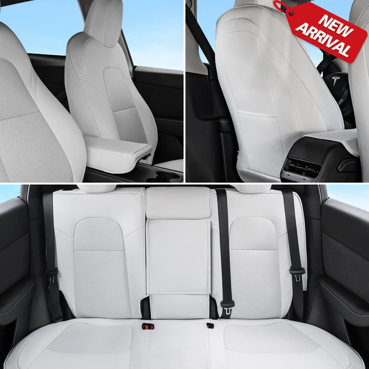 for Tesla Model Y Seat Covers 2020 2021 2022, Full Set Custom Car Leather Seat Cover Accessories, for Dog Pet Baby Infant Kids, Front and Back Seat Protector Gifts, Red White, Black and White