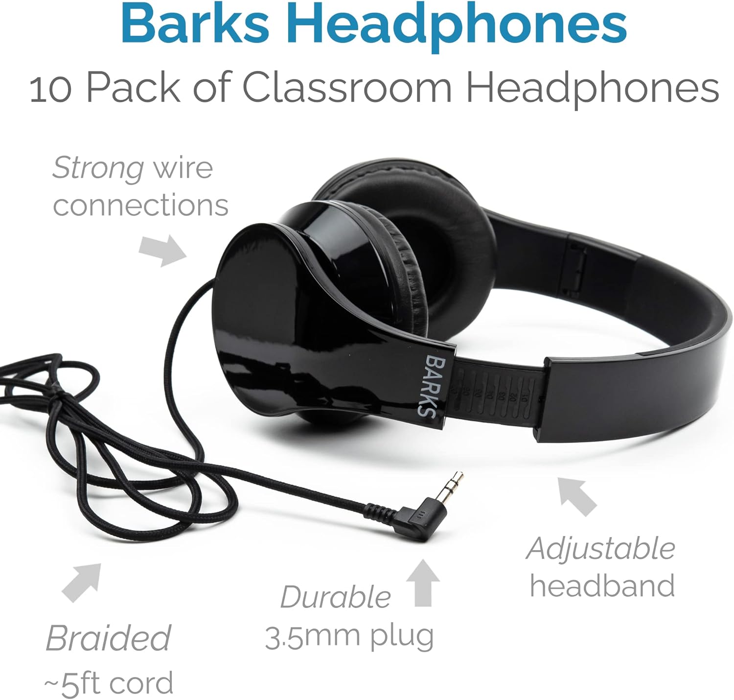 Bulk Headphones for Classroom (10 Pack) - Premier On-Ear Kids Headphones for School: Best for Students K-12 in Schools (Upgraded Model, Durable Design, Noise Reducing, Comfortable Fit, Easy to Clean)