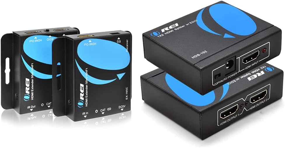 HDMI Extender Over CAT5/CAT6 by OREI with IR Upto 164 Feet - Loop Out - 1080P Full HD Signal Distribution (EX-165C+) Pack of 2