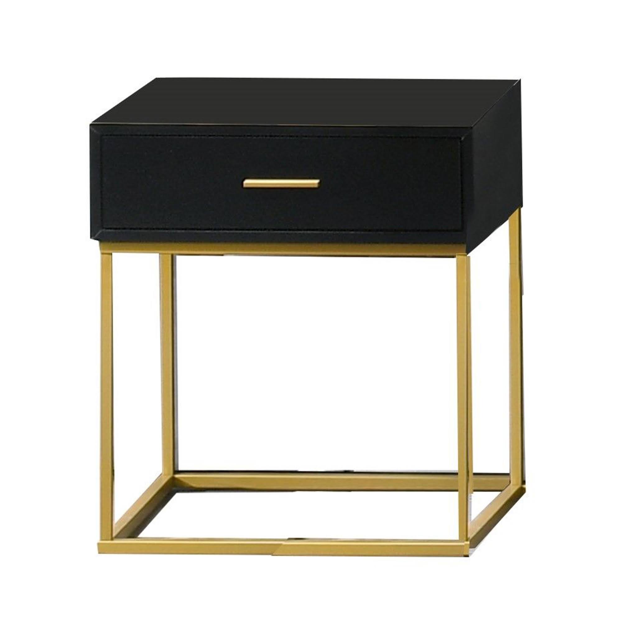 Benjara 1 Drawer Wooden Nightstand with Metal Legs, Black and Gold