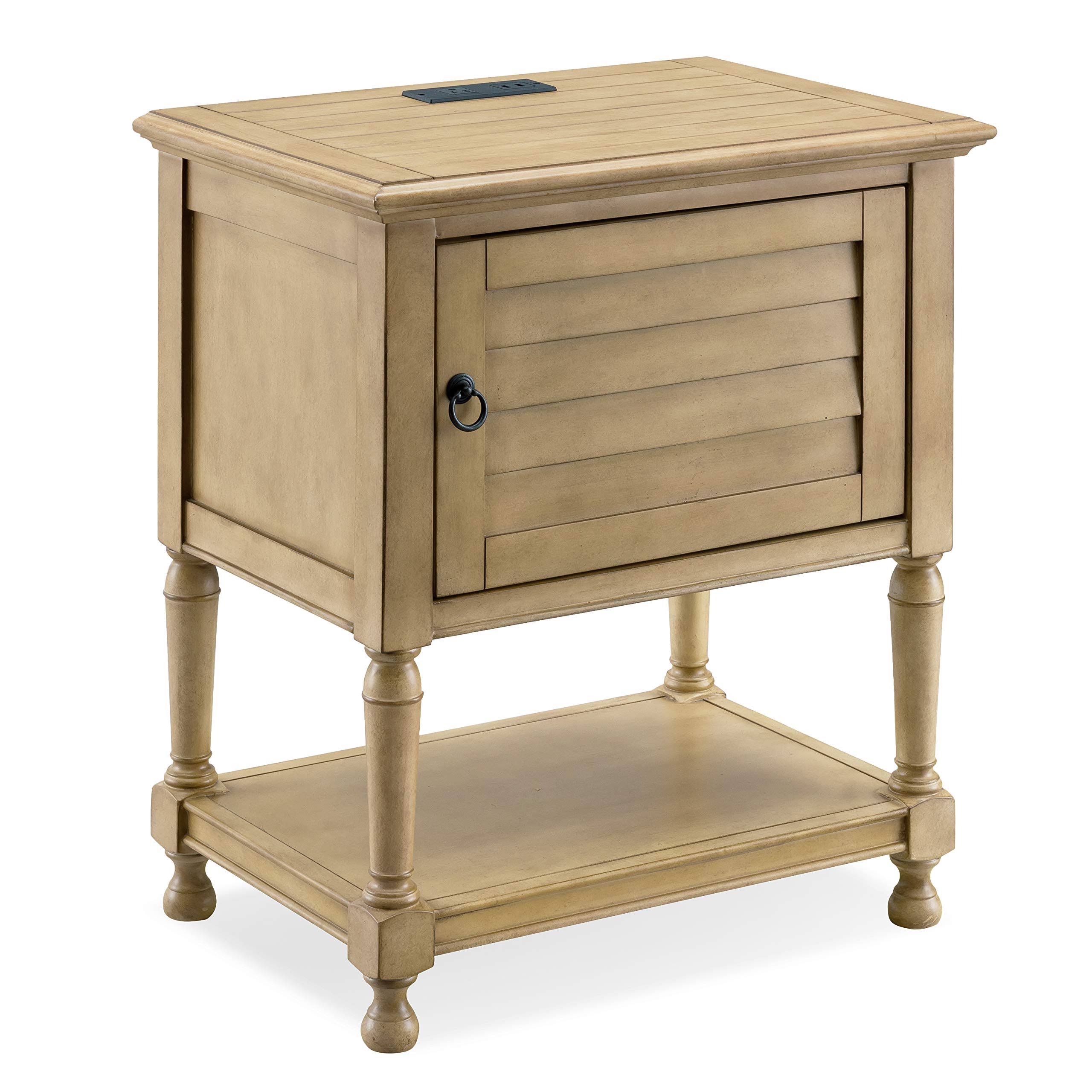 Leick Home 9071-ds Assembled Louvered Door Nightstand Side Table Cabinet with AC/USB Charging and Shelf, Desert Sand
