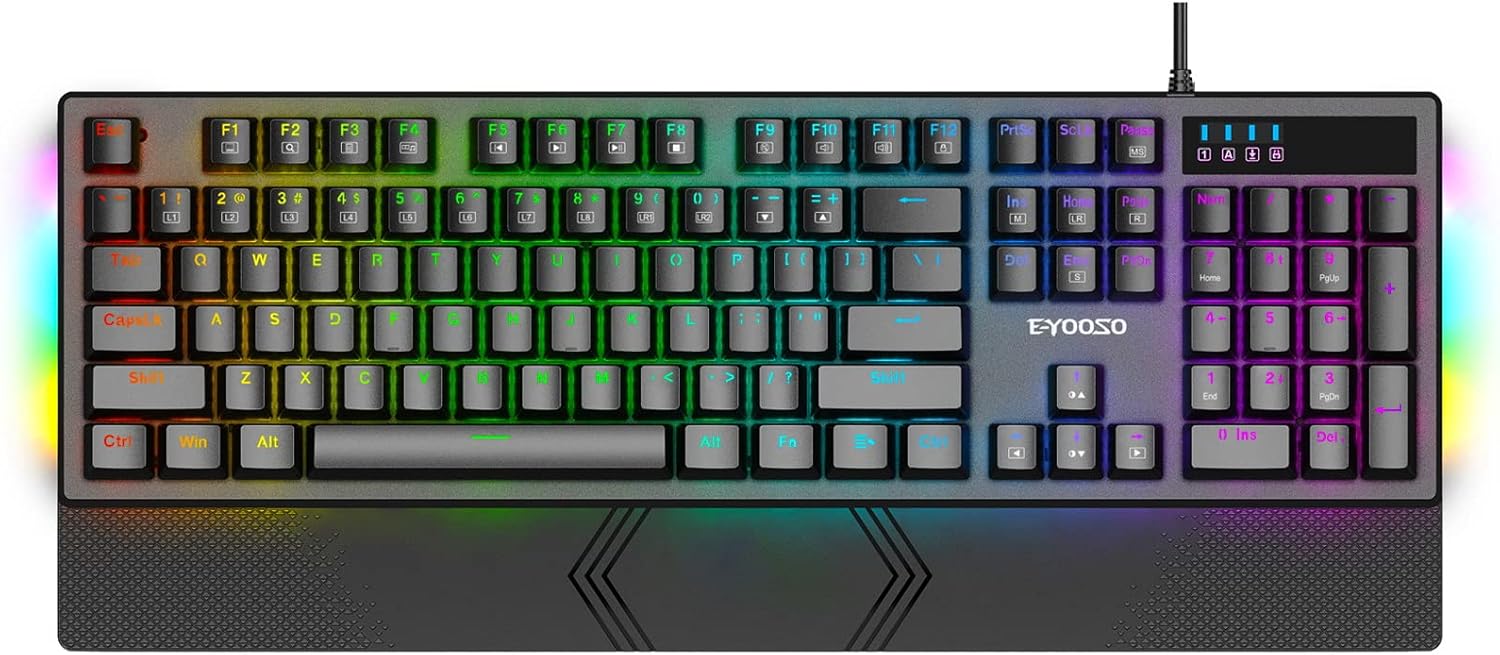 Mechanical Keyboard, E-YOOSO Mechanical Gaming Keyboard 104 Keys Keyboard Gaming, Wired Keyboard Mechanical with Rainbow Backlit & RGB LED Side Light, Keyboard with Blue Switches for Windows Gaming PC Pack of 2
