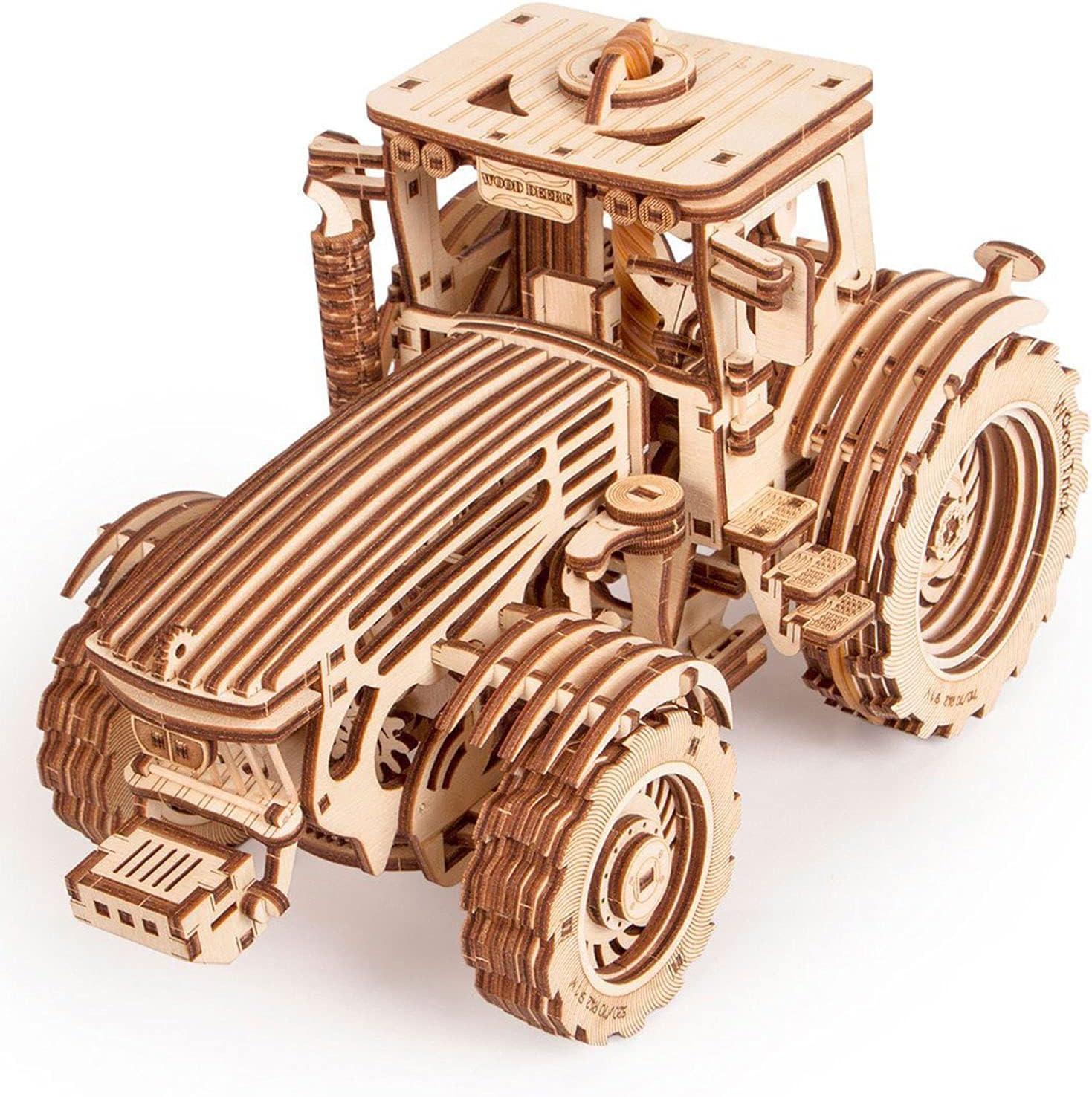 Wood Trick Wooden Mechanical Tractor Model Kit to Build for Adults and Kids - 11x7&Prime; - Detailed and Sturdy - Rubber Band Motor - 2 Speeds - 3D Wooden Puzzle