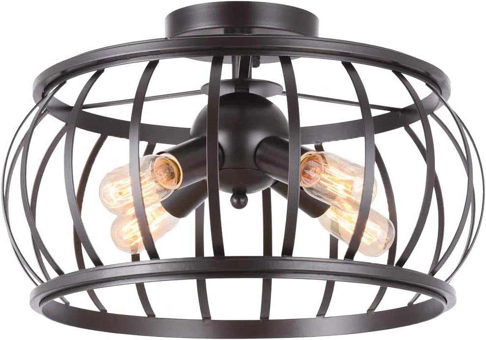 Ganeed Rustic Famhouse Ceiling Light with Metal and Wood Shape,Industrial 4 Lights Rectangle Semi Flush Mount Light Fixture for Hallway Bedroom Kitchen Entryway, Black(E26)