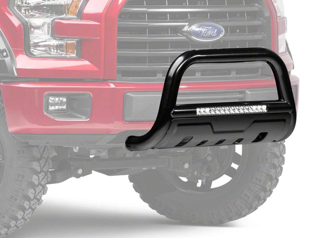 Barricade 3-Inch Bull Bar with Skid Plate and 20-inch Single Row LED Light Bar; Black for Ford F-150 2004-2020