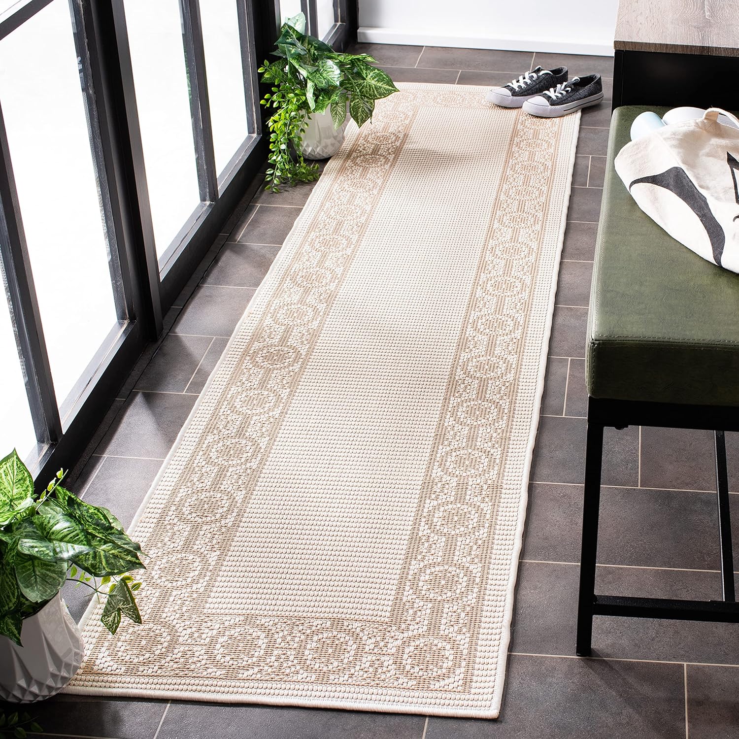 SAFAVIEH Bermuda Collection BMU815C Indoor/ Outdoor Non-Shedding Easy Cleaning Patio Backyard Porch Deck Mudroom Runner Rug 2' x 6' Ivory/Beige