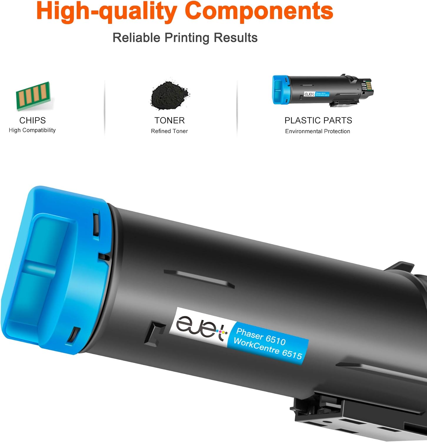 ejet Compatible Toner Cartridge Replacement for Xerox Phaser 6510 WorkCentre 6515 Printer High Capacity (1 Black 106R03480, 1 Cyan 106R03477, 1 Magenta 106R03478, 1 Yellow 106R03479, 4-Pack) Pack of 2