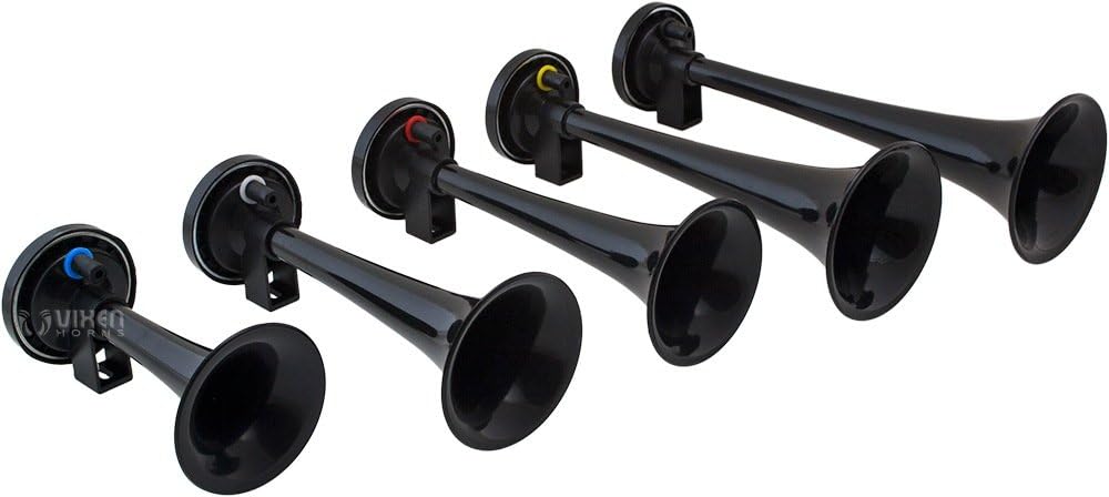 Vixen Horns Loud 5/Five Trumpet Dixie Musical/Music Sound Air Horn with Compressor Full Complete System/Kit Black 12V VXH6801B Pack of 2