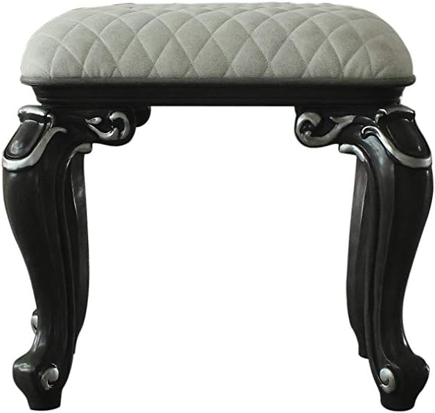 Acme Furniture Delphine Stool, Pearl White and Charcoal