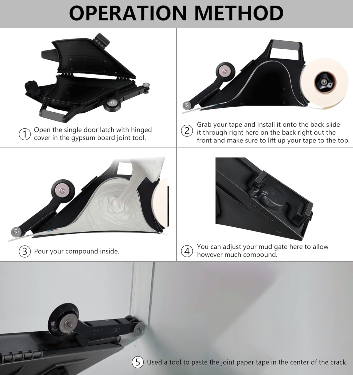 Drywall Banjo Taping Tool, Dry wall Banjo Taping Tools, with Reversible Inside Corner Roller Wheel, Drywall Tools for Decoration and Renovation, Right/Left Hand Operation(Black)