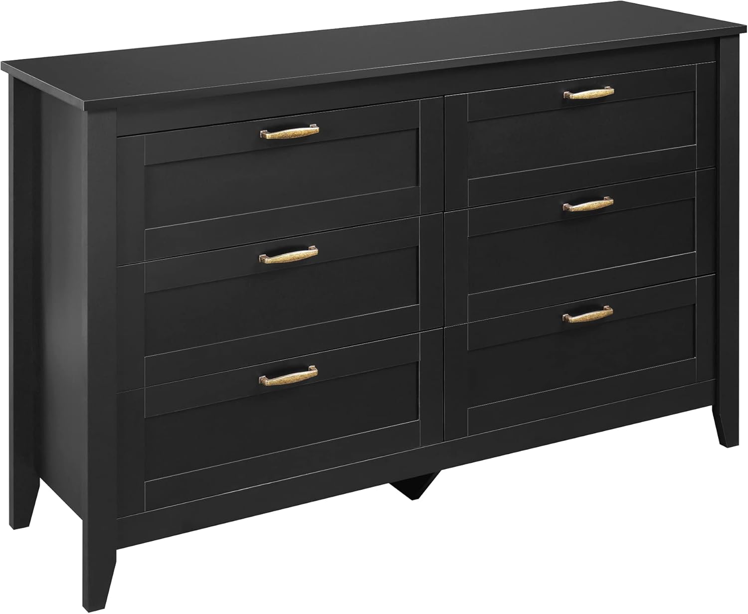 WLIVE 6 Drawer Dresser, Retro Chest of Drawers with Metal Handle, Double Wood Dresser, Large Storage Cabinet for Bedroom, Living Room & Nursery Toddlers Room, Black