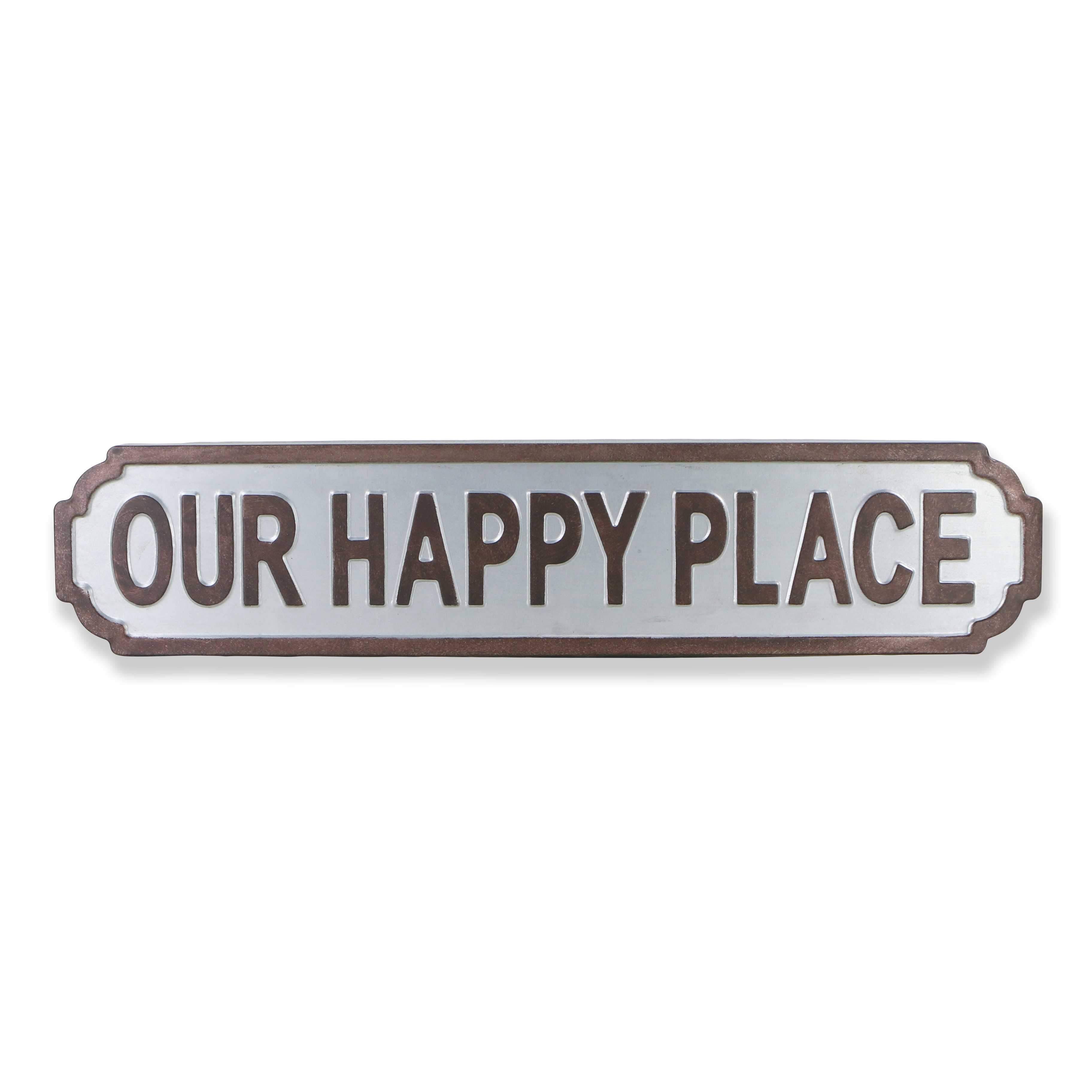 Gray Metal Decorative Wall Mounted Sign Our Happy Place (379843)