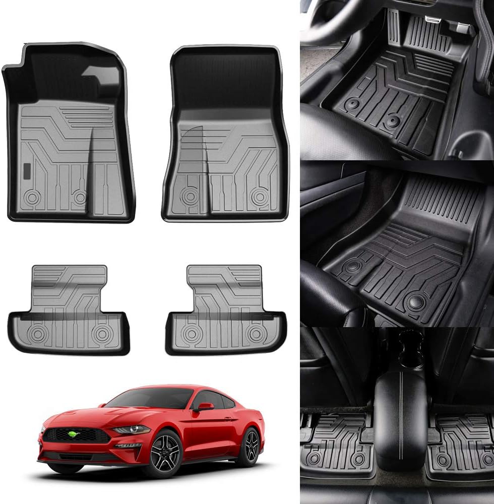 KUST 3D Floor Mats for Ford Mustang 2015-2021 (NOT for Ford Mustang Mach-E) 2 Row Liner Set&nbsp;All Weather Mat Liners Durable Odorless TPE Floor Carpet Liner
