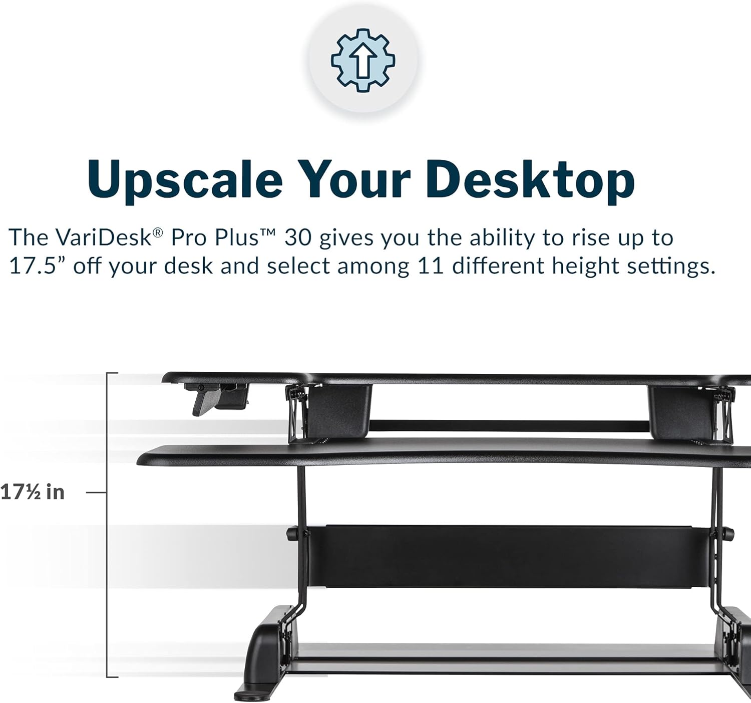 VariDesk Pro Plus 30 by Vari – Standing Desk w/Posture Curve – Height-Adjustable Standing Up Desk Converter – (Black) – No Assembly Required