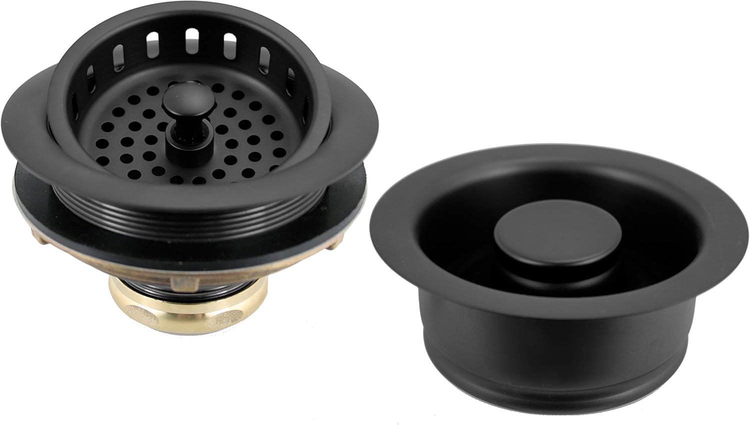 Westbrass D2165-62 Post Style Large Kitchen Basket Strainer with Waste Disposal Flange and Stopper, Matte Black