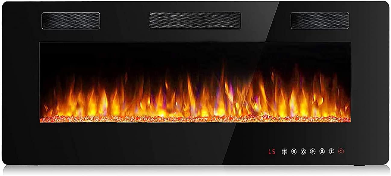 BOSSIN 42 inch Ultra-Thin and Silence Linear Fireplace, Recessed Electric Fireplace and Wall Mounted & in-Wall Fireplace, Adjustable Flame Colors & Speed,Touch Screen Remote Control with Timer(42&rdquo;)