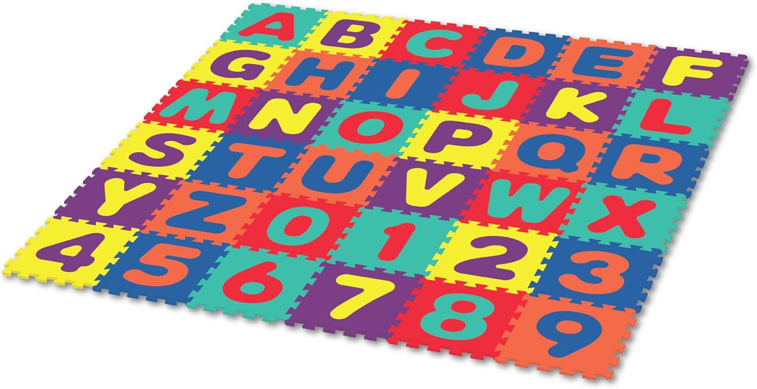 Alphabet & Numbers Rubber EVA Foam Puzzle Play Mat Floor. 36 Interlocking playmat Tiles (Tile:12X12 Inch/36 Sq.feet Coverage). Ideal for Crawling Baby, Infant, Classroom, Toddlers, Kids, Gym Workout Pack of 2