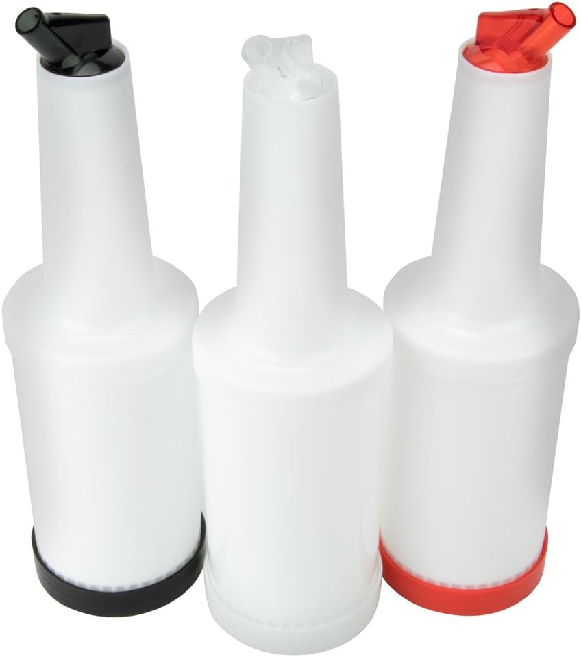 3-pack of Colorful Juice Pouring Spout Bottle Containers &ndash; Mix, Pour, Store, Plastic Barware by Cocktailor (Paradise, Yellow/Orange/Green)