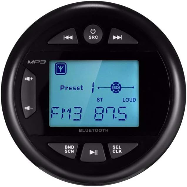 Herdio Round Waterproof Marine Radio - 4 x 40 W Boat in Dash Gauge Stereo Receiver with Bluetooth, AM FM, 2.75 Inches Digital LCD, USB, AUX, RCA (White) Pack of 2