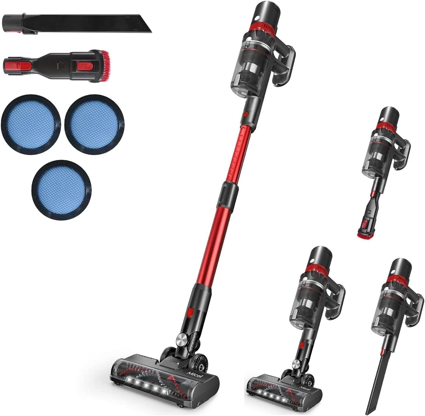 Micol 27000Pa Cordless Vacuum Cleaner, 350W Brushless Motor Stick Vacuum, Up to 50 Minutes Runtime Detachable Battery, 4 in 1 Handheld Lightweight Vacuum for Home Hard Floor Carpet Pet Car