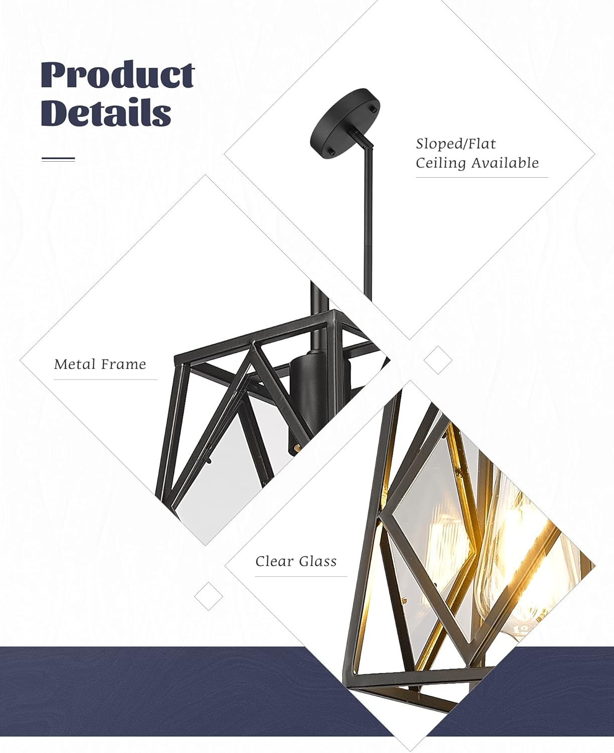 CALDION Black Pendant Light, Farmhouse Cage Pendant Lighting for Kitchen Island with Metal and Clear Glass, Adjustable Pendant Light Fixture for Kitchen Island Dining Room, 6868PL-BK