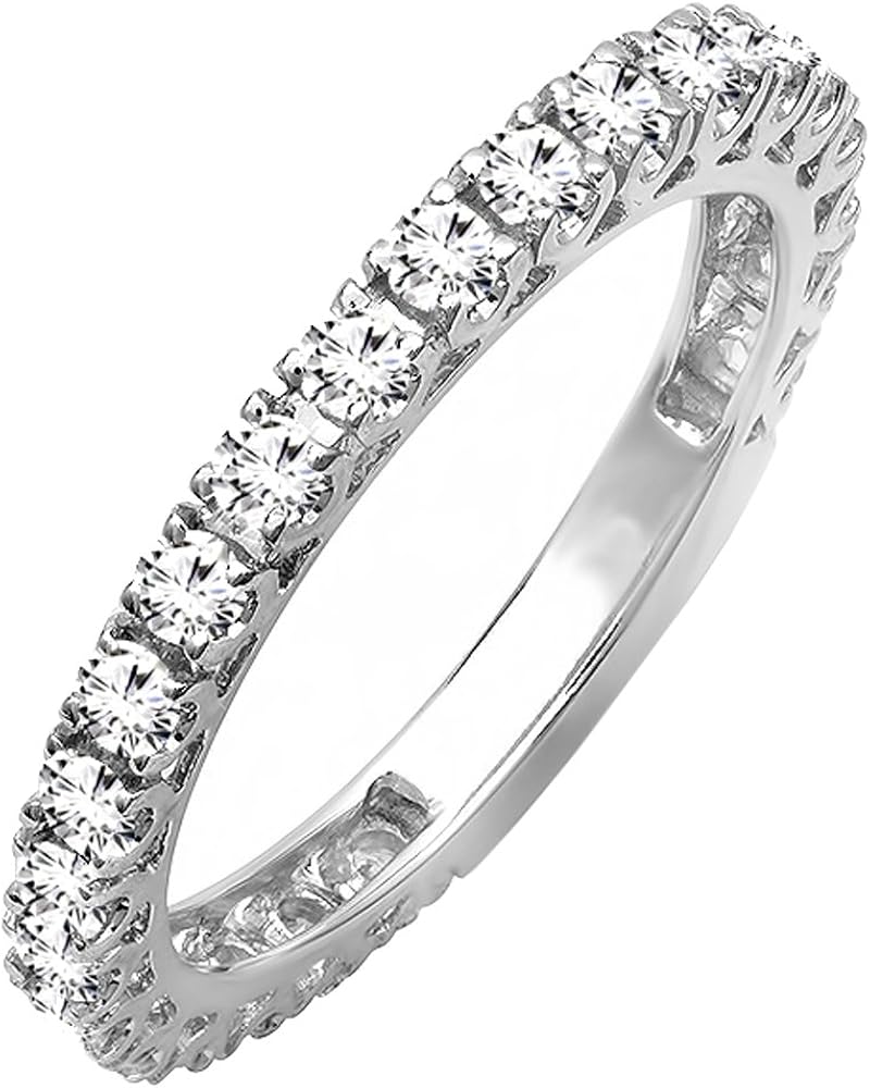 0.85 Carat (ctw) 14K Gold Round White Diamond Eternity Stackable Anniversary Wedding Band