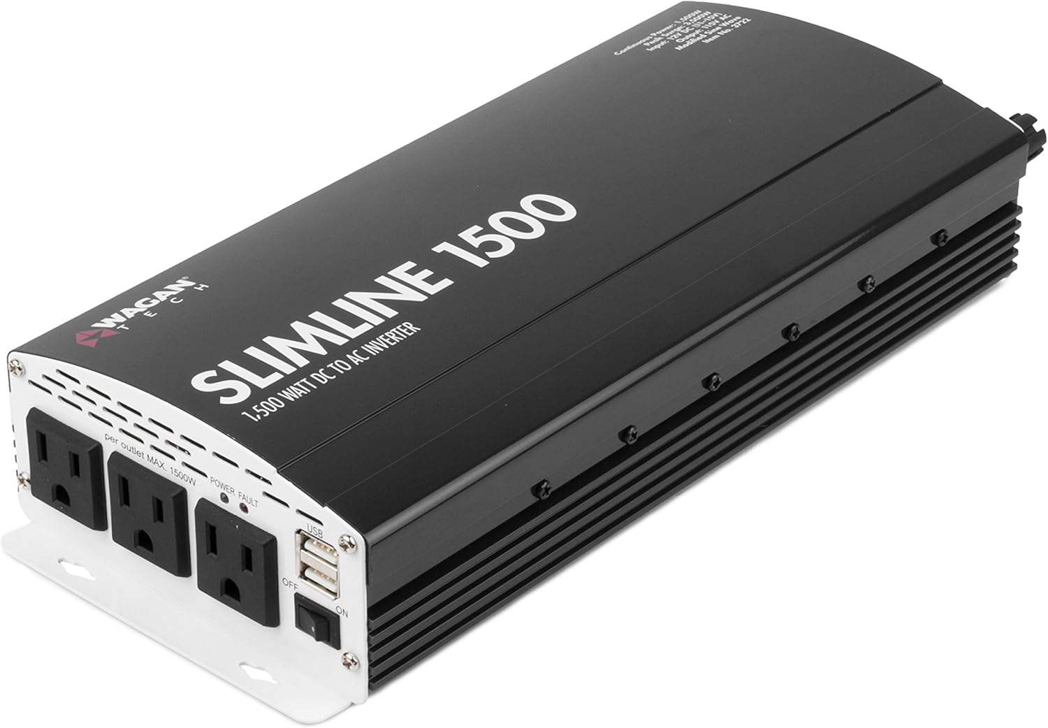 Wagan EL3722 Slim Line 12V 1500 Watt DC to AC Power Inverter with 3500 Watt Surge Power