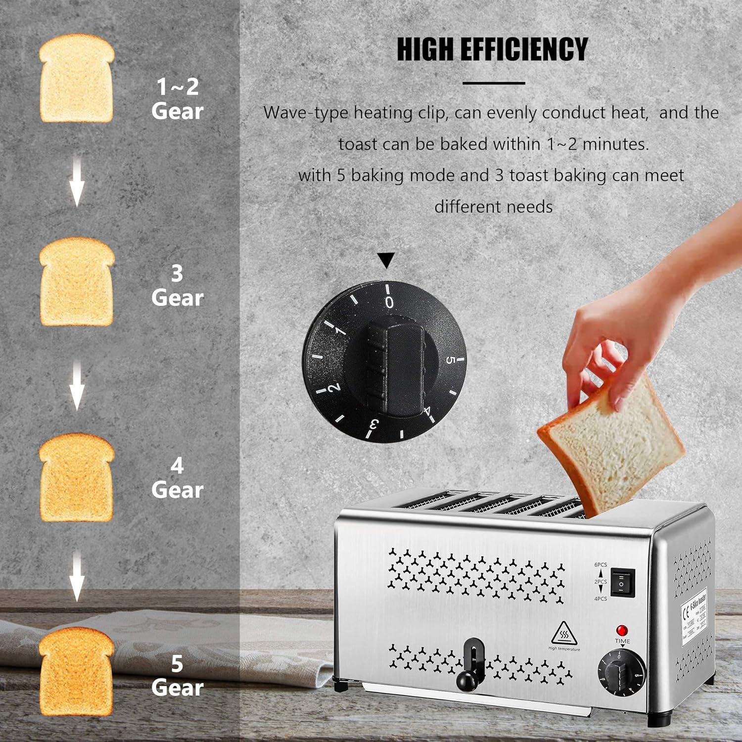NEWTRY 2500W Commercial Toaster Machine 0.8&rsquo;&rsquo; Thickness 6 Slice Stainless Steel for Restaurant Home Use 110V