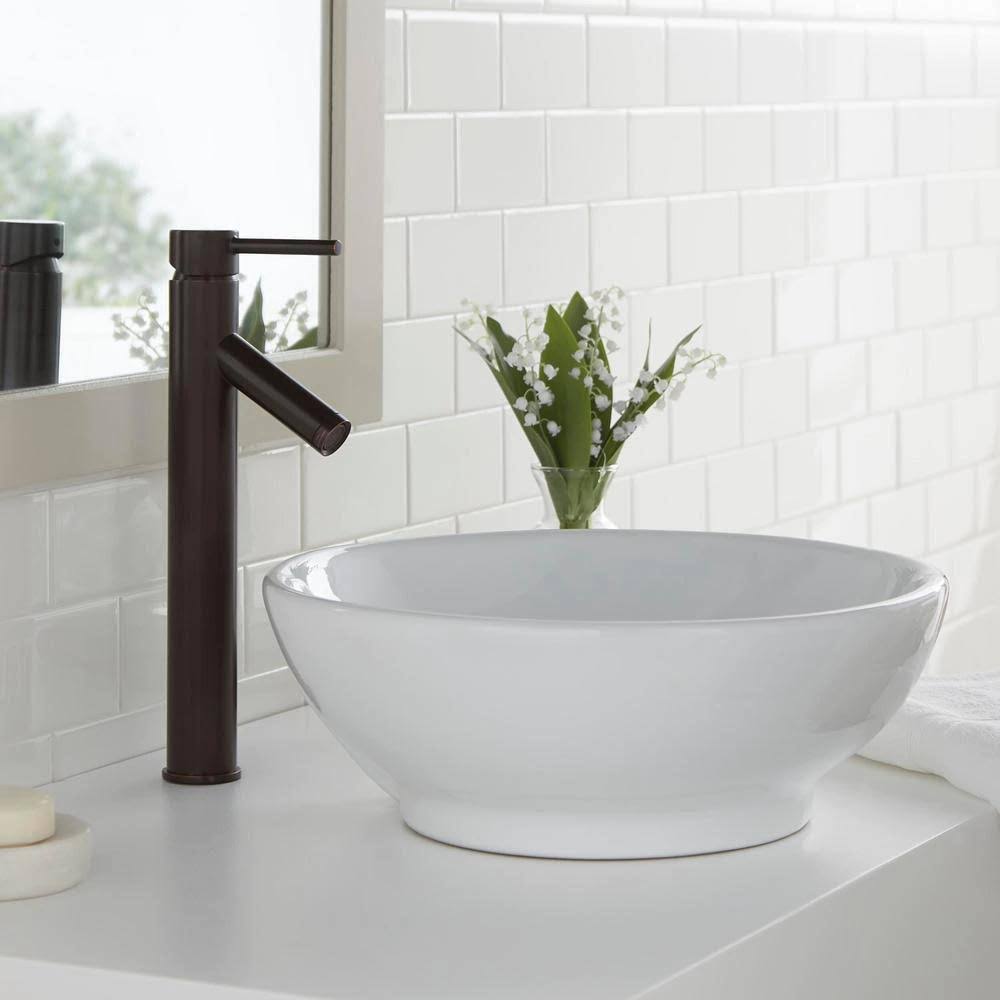 Glacier Bay Modern Single Hole Single-Handle Vessel Bathroom Faucet in Bronze with Drain HD67818W-6127D