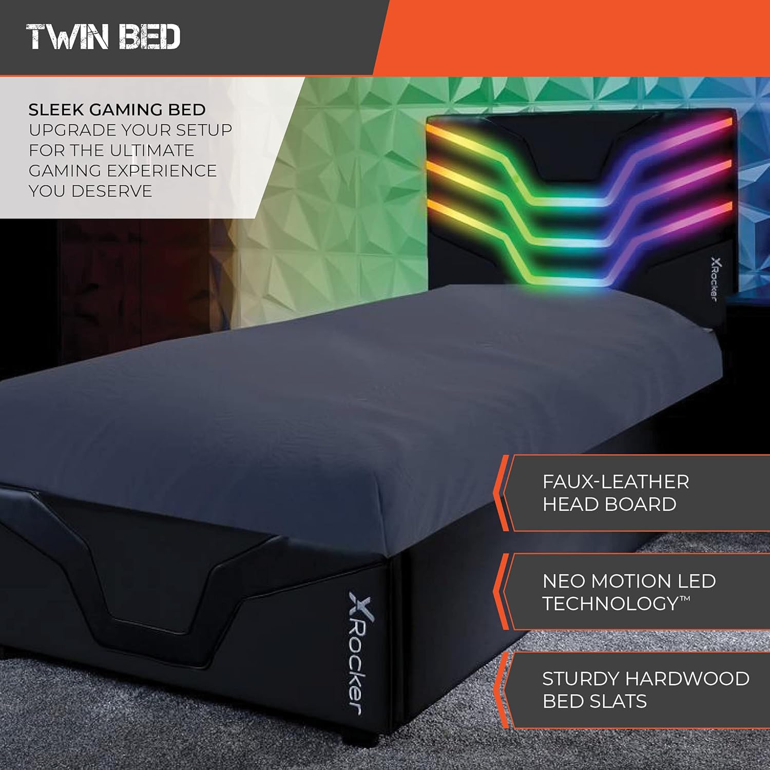 X Rocker Cosmos RGB LED Twin Gaming Bed, 79.3 x 41.3 x 42.5, Black