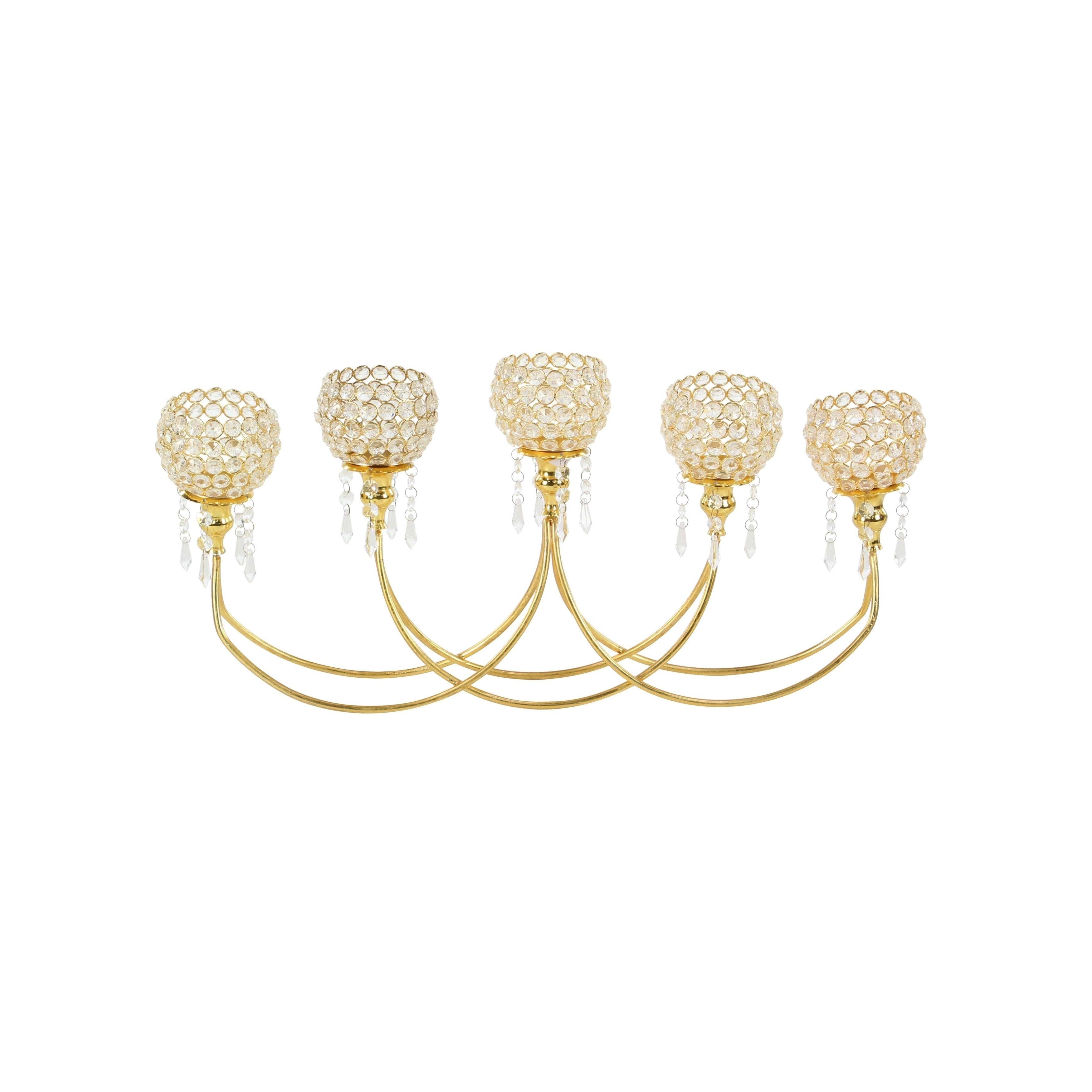 Decmode Aluminum Gold Interlaced Curves 5-Light Beaded Candle Holder