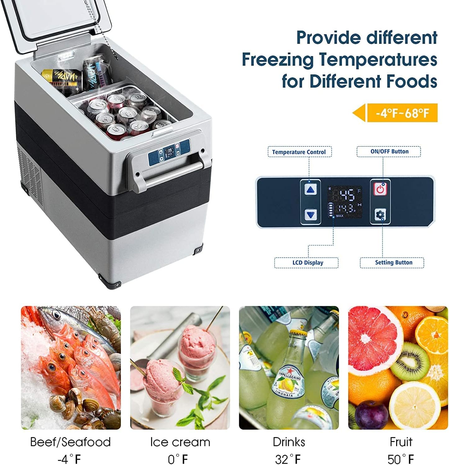 ARLIME 53QT 12 Volt Car Refrigerator APP Control Portable Refrigerator, (-4℉~68℉), Electric Compressor Freezer Cooler 12/24V DC & 100-240V AC, Travel Refrigerator for RV, Boat, Camping, Home Use