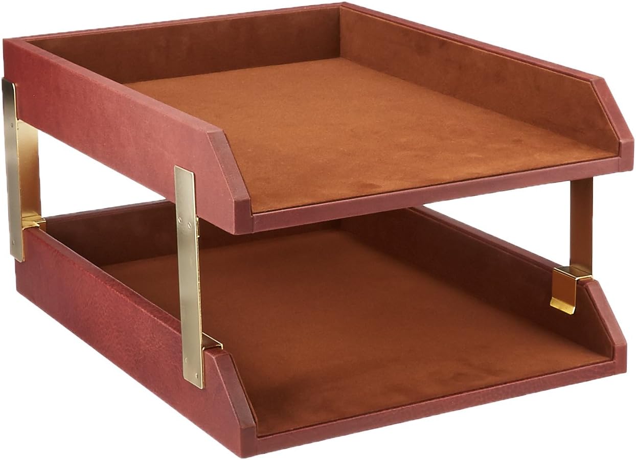 Dacasso Mocha Leather Double Letter Tray (A3020)