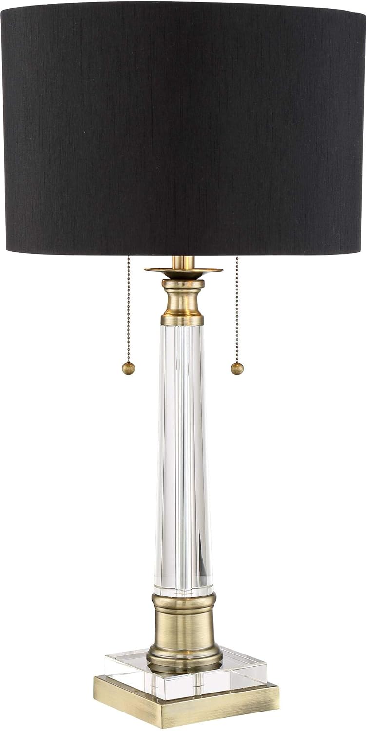 Stephan Traditional Luxury Table Lamp Crystal Column Antique Brass Gold Black Drum Shade Decor for Living Room Bedroom House Bedside Nightstand Home Office Entryway Family - Vienna Full Spectrum