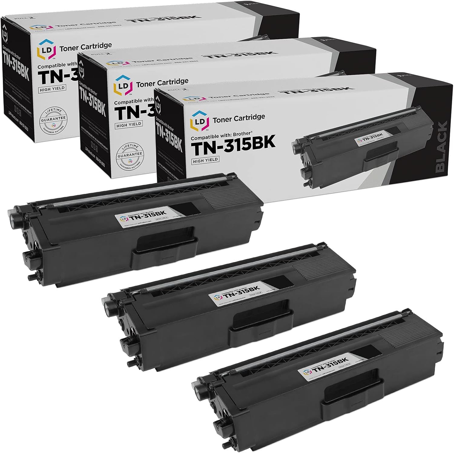 LD Compatible Toner Cartridge Replacement for Brother TN315BK High Yield (Black, 3-Pack) Pack of 2