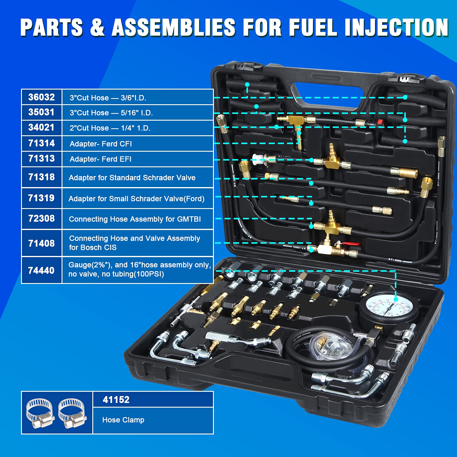 DeShan&nbsp;Profession Fuel Pressure Test Kit, Fuel Injection Pressure Tester Kit Gauge 0-140 PSI/ 10 bar Scale, Dual Dial for Accurate Reading
