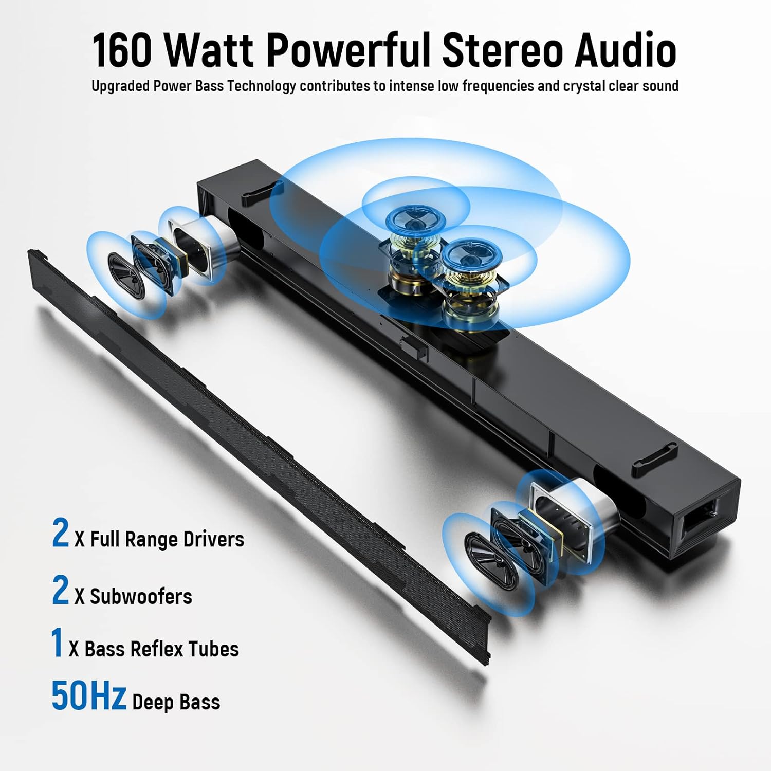 Sound Bars for TV, KMOUK Dolby 2.1CH Sound Bar with Built-in Dual Subwoofers, 160W Surround Soundbar for Home Theater/Gaming/Projectors, LED Display, Bluetooth, HDMI ARC/Optical/AUX Connection, Black Pack of 2