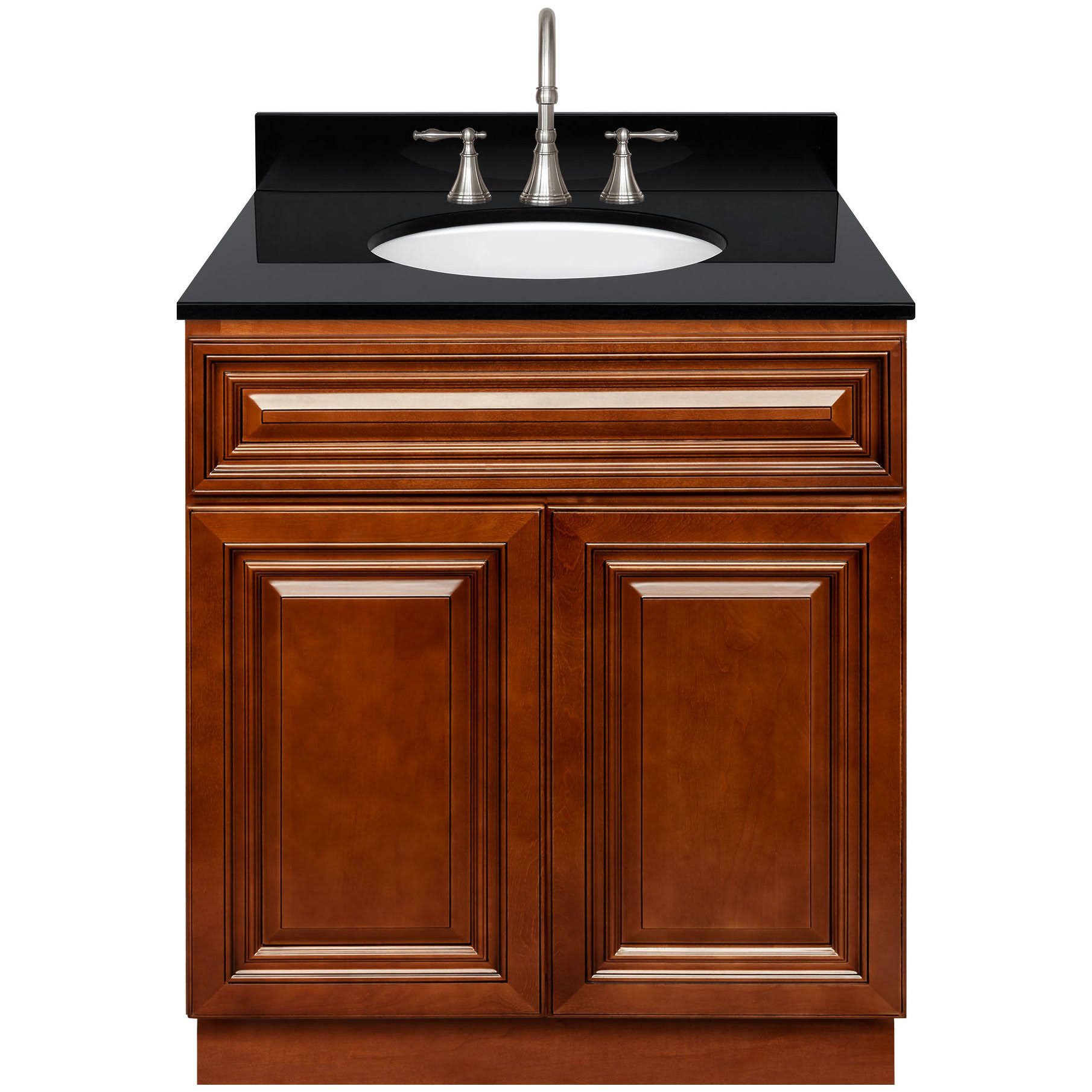 Brown Bathroom Vanity 30 inch, Absolute Black Granite Top, Faucet LB7B