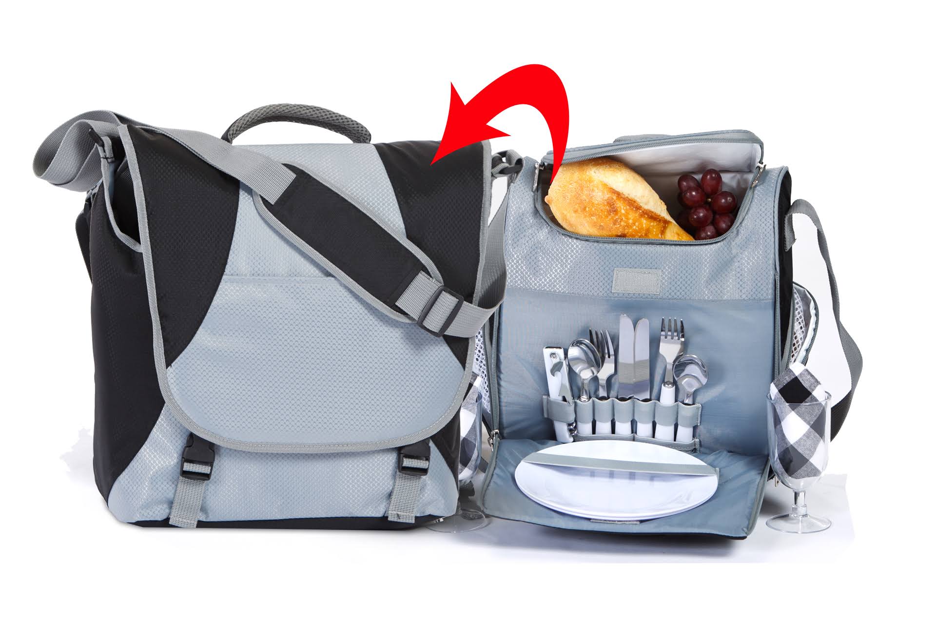 Picnic Plus Flex 2 Person Picnic Messenger Bag Set Black