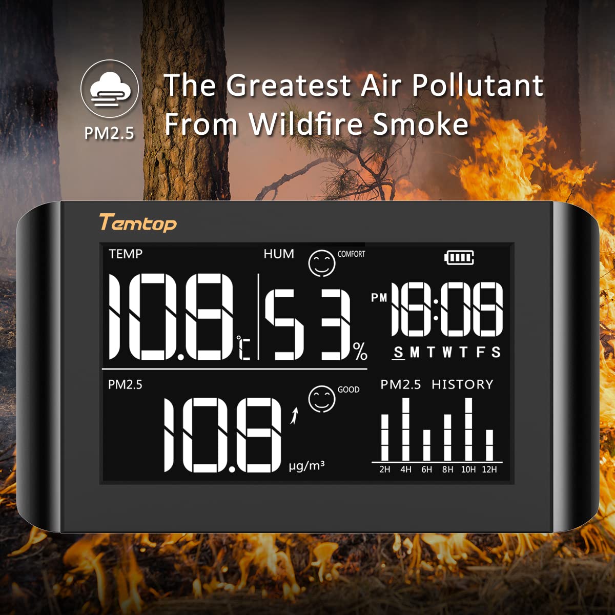 Temtop P20 Digital Thermometer and Hygrometer PM2.5 Air Quality Monitor Temperature Humidity- Black