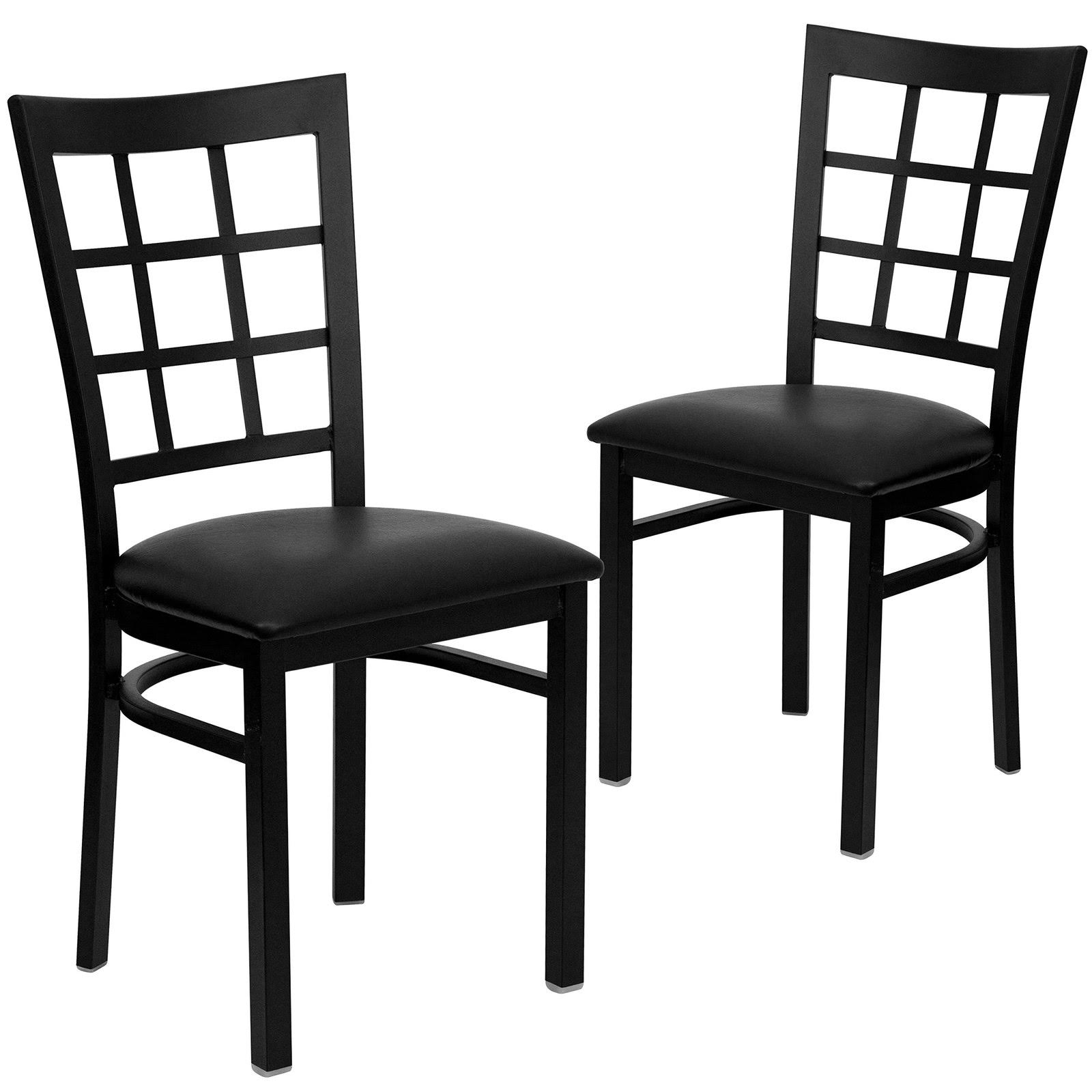 Flash Furniture Window Back Chairs - Set of 2, Black Metal / Black Vinyl Seat